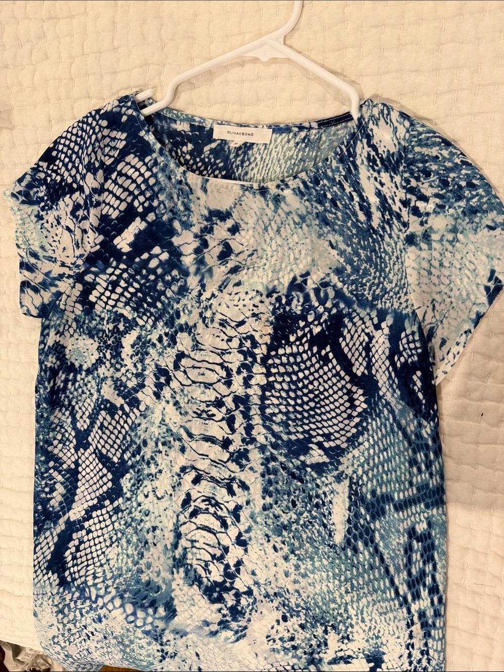 Olivaceous Blue & White Snakeskin-Print Short Sleeve dress